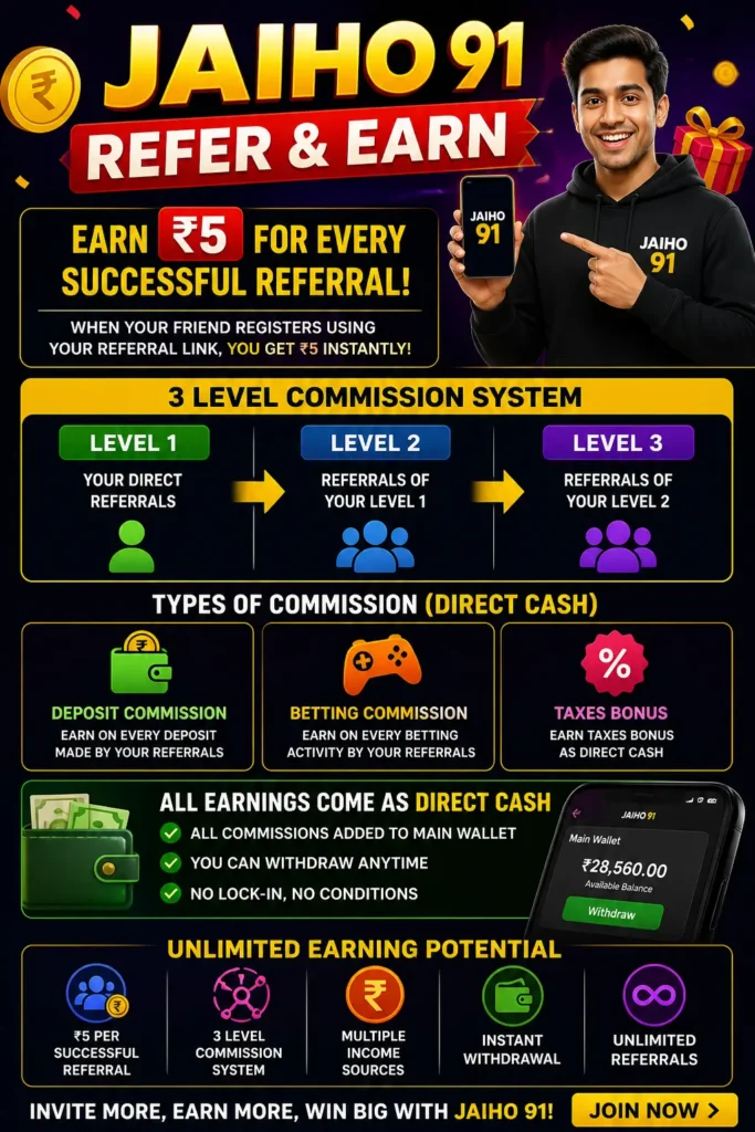 Refer and Earn program of jaiho 91 game